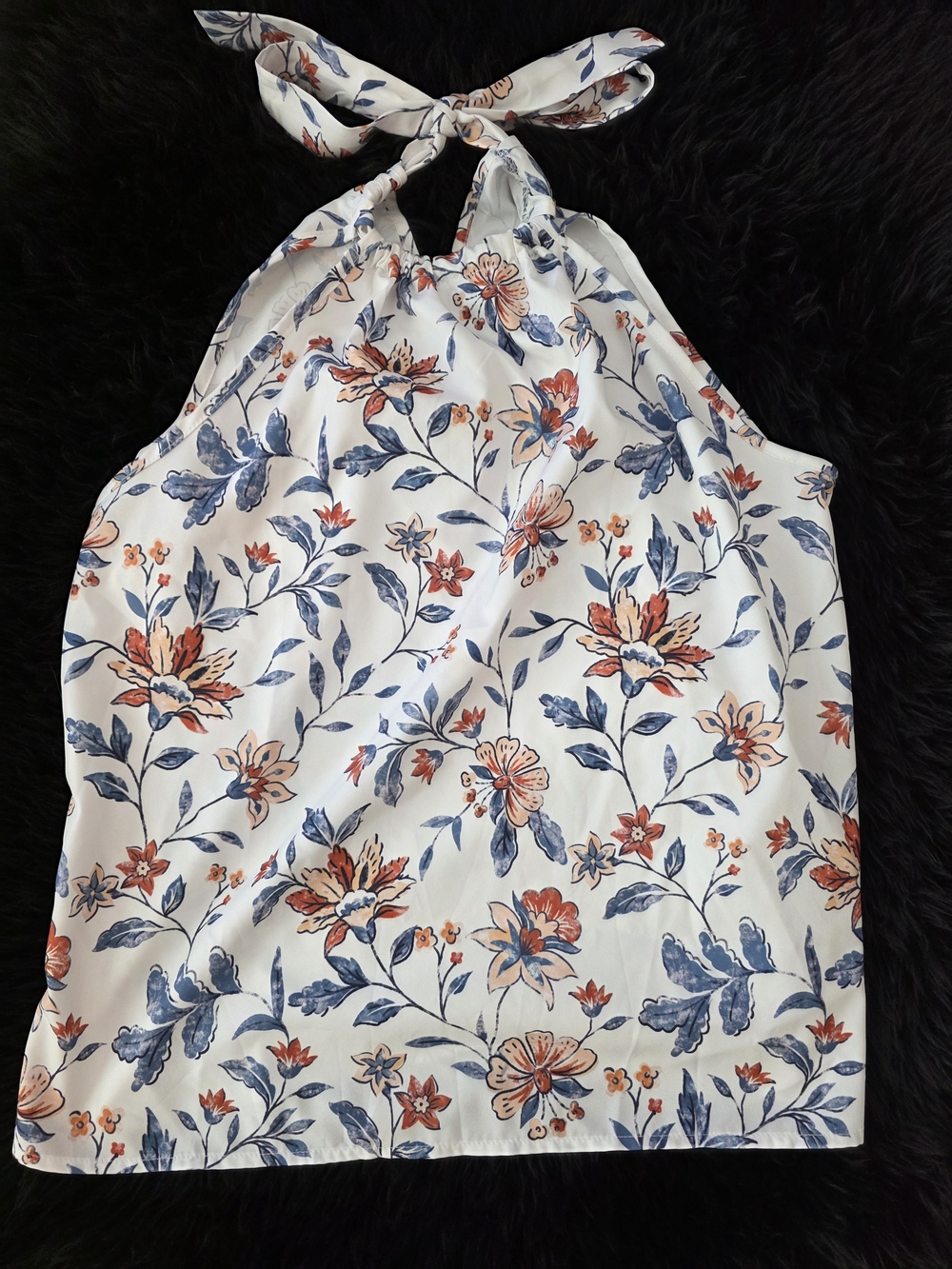 Floral Halter Neck Women's Top in White with Blue & Orange Print